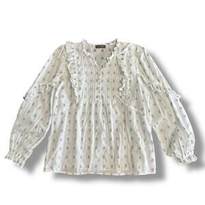 Mint‎ Velvet White Ruffle Embroidered Blouse XL Boho Romantic Cottagecore